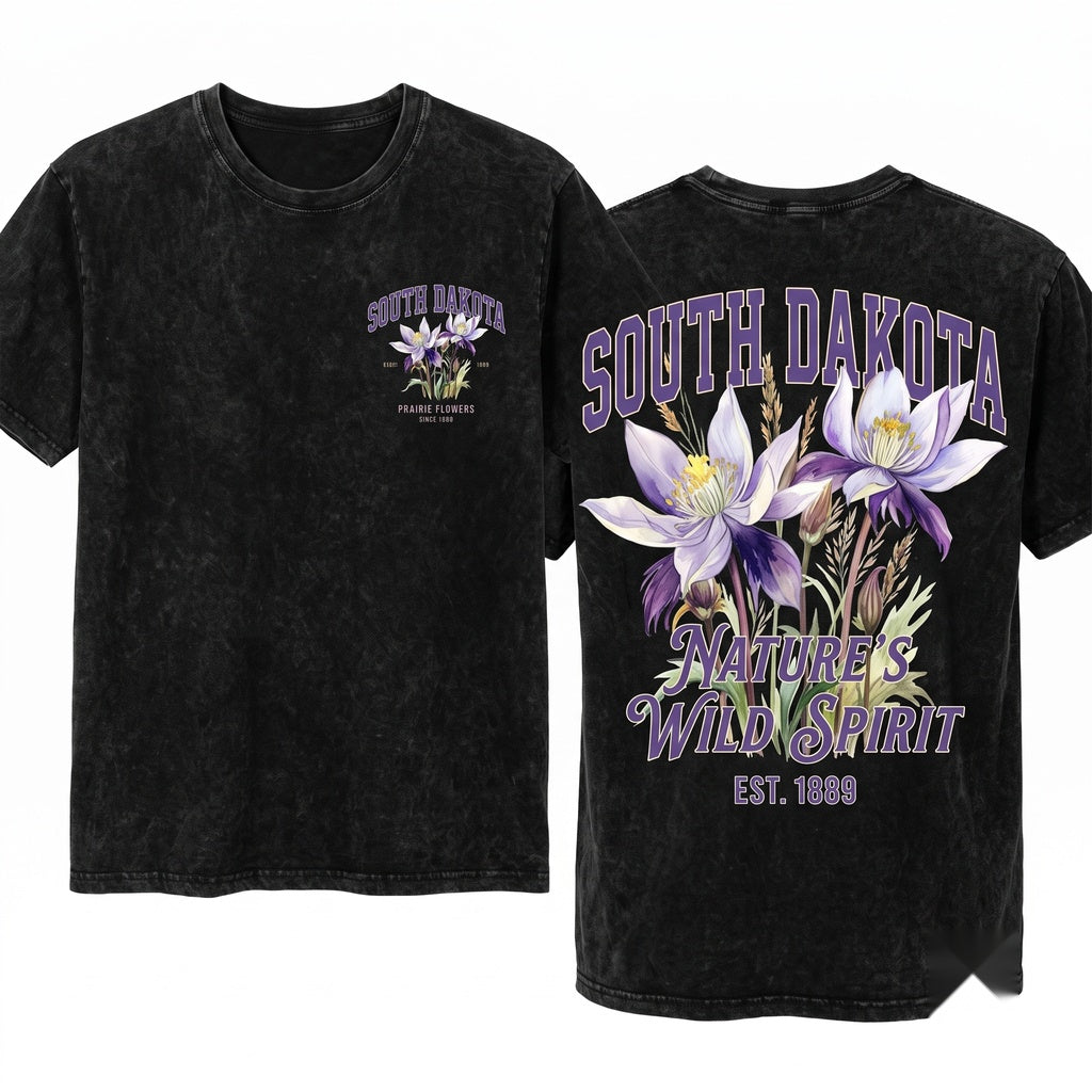 South Dakota Floral State Pride Crewneck Unisex Wash T-Shirt