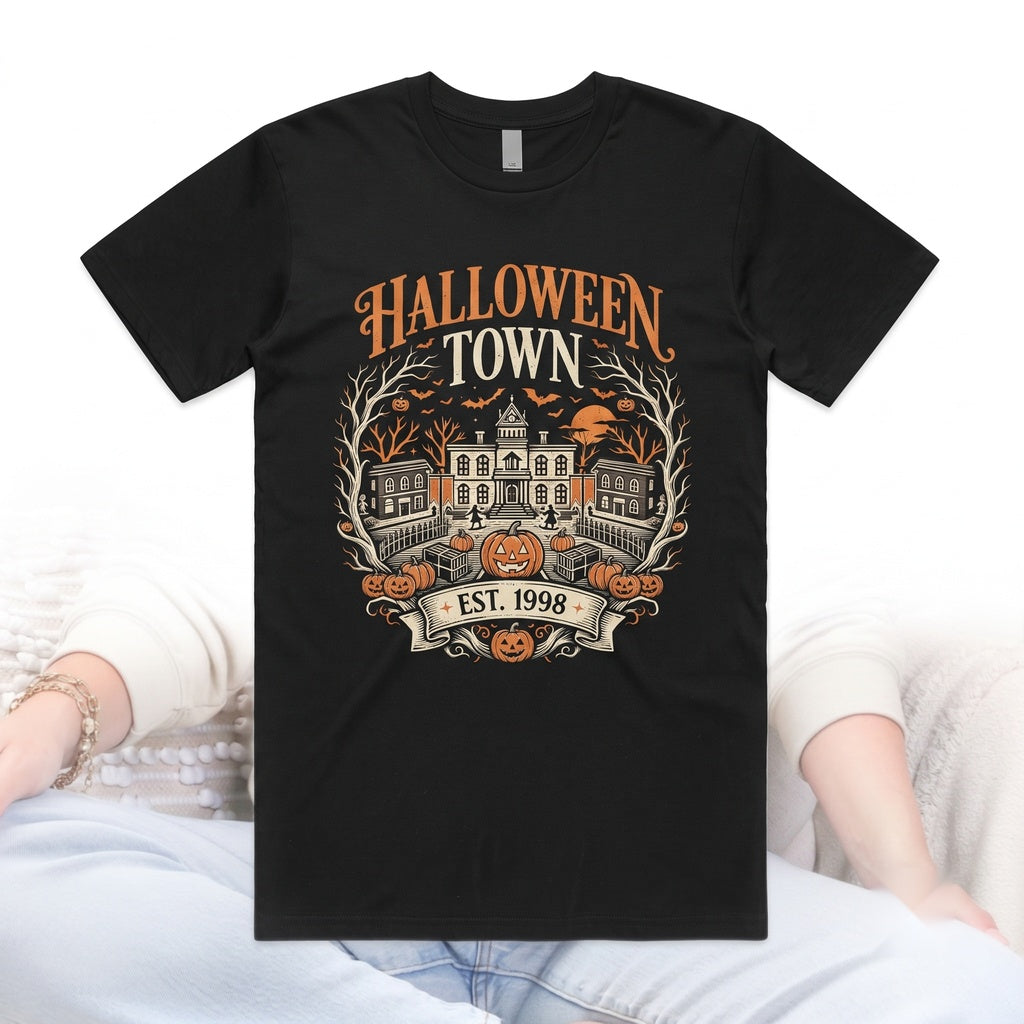 Halloweentown Est 1998 Retro University Fall Halloween Apparel Cozy Unisex TShirt