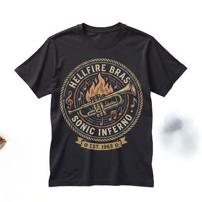 Fiery Golden Brass Trumpet Jazz Musician Gift Dynamic Band Player Graphic Apparel Unisex TShirt