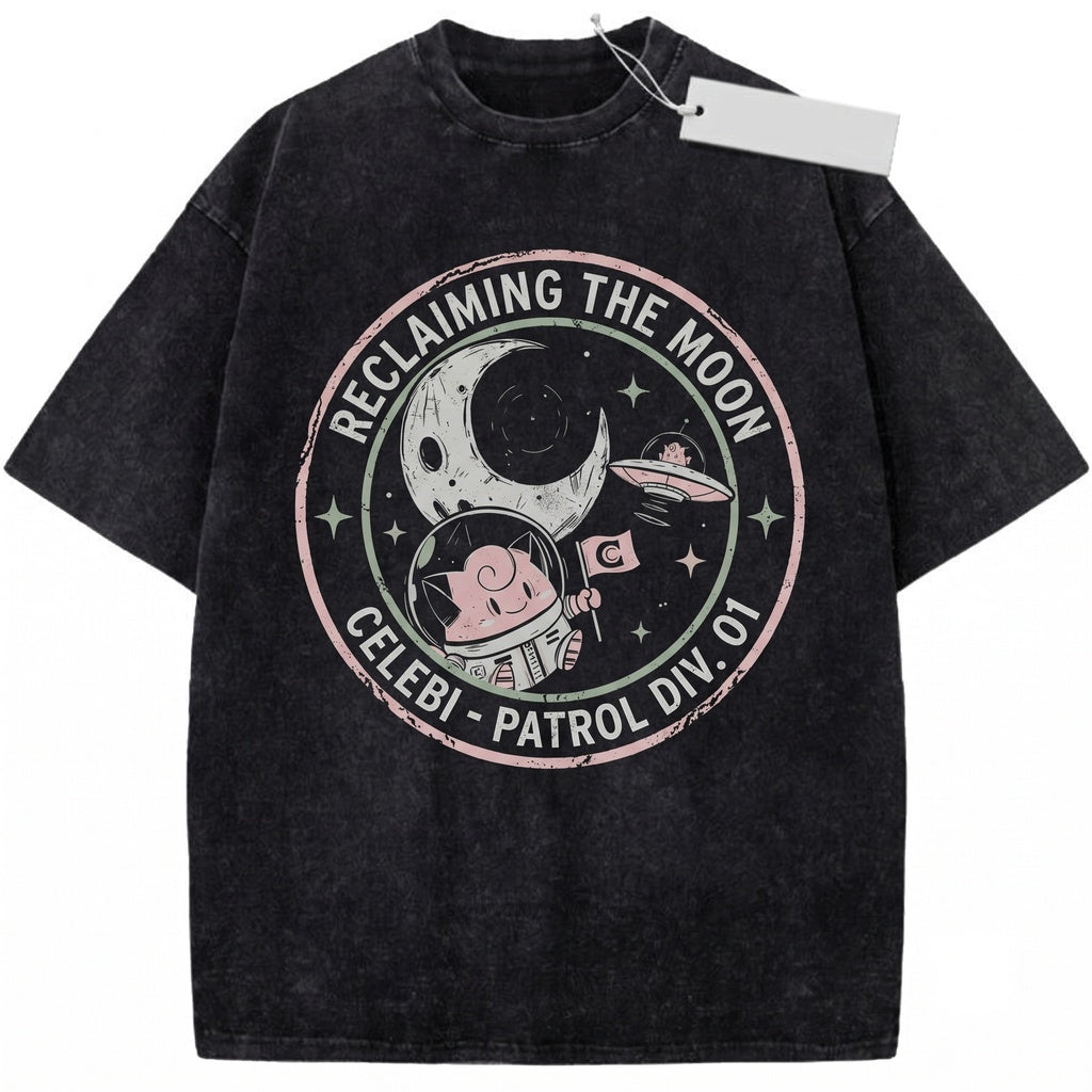 Fairy Monster Space Astronaut Anime Graphic Cute Moon Stars Retro Oversized Streetwear Gamer Gift Vintage Wash Unisex TShirt