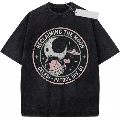 Fairy Monster Space Astronaut Anime Graphic Cute Moon Stars Retro Oversized Streetwear Gamer Gift Vintage Wash Unisex TShirt