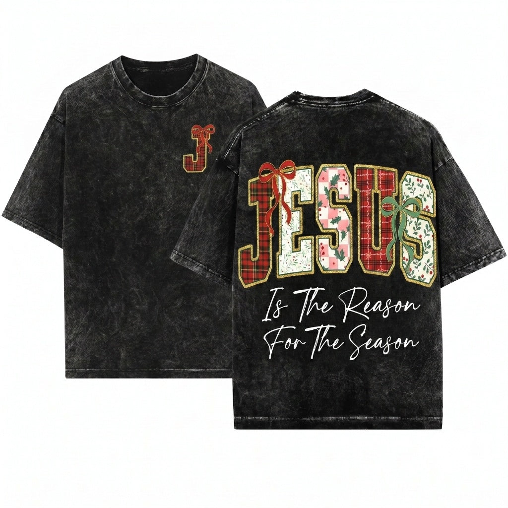 Retro Plaid Jesus Is The Reason For Holiday Christian Bible Verse Trendy Varsity Unisex Wash T-Shirt
