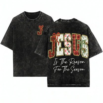 Retro Plaid Jesus Is The Reason For Holiday Christian Bible Verse Trendy Varsity Unisex Wash T-Shirt