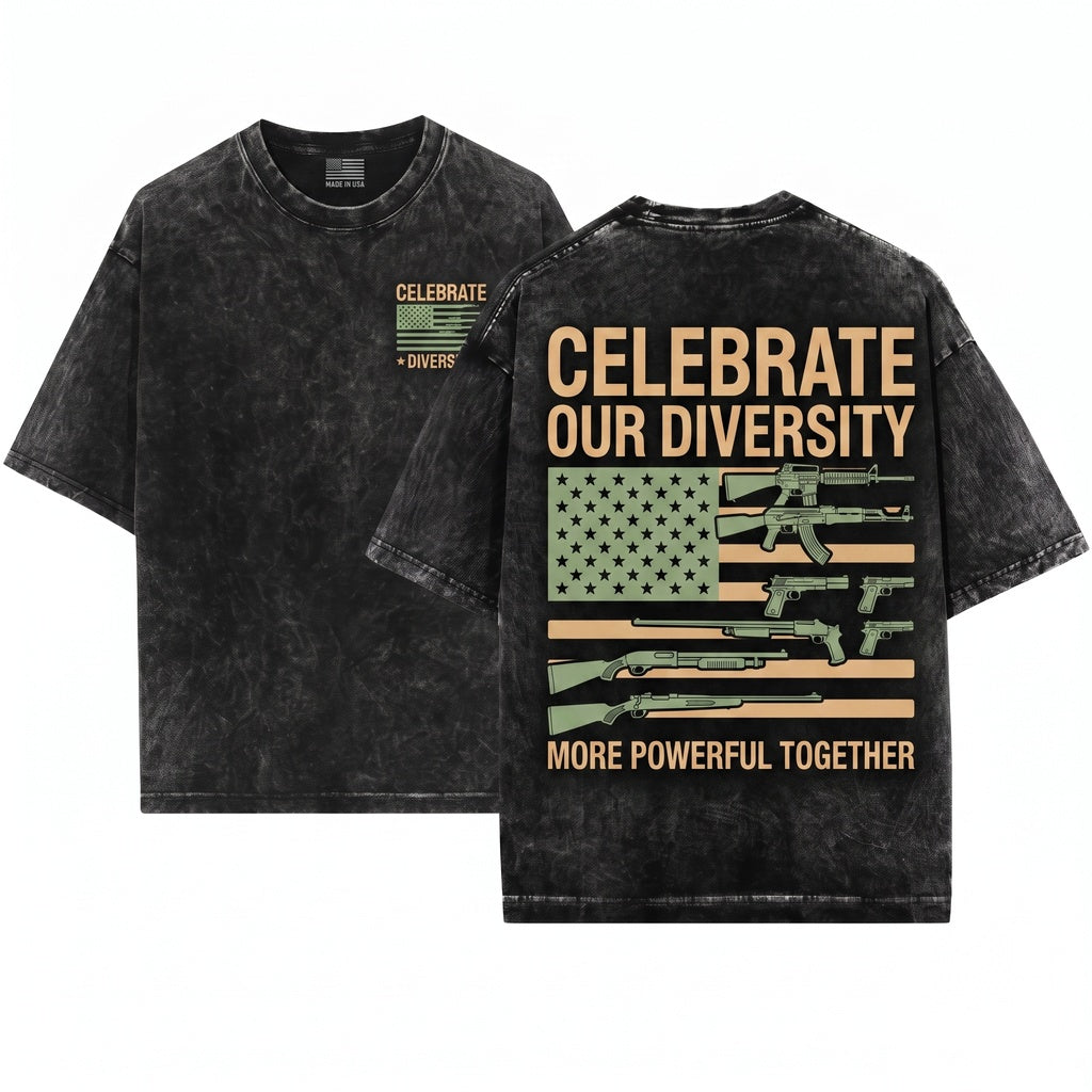 Celebrate Diversity Funny Guns USA Flag 2nd Amendment Firearm Rights Patriotic Unisex Wash T-Shirt
