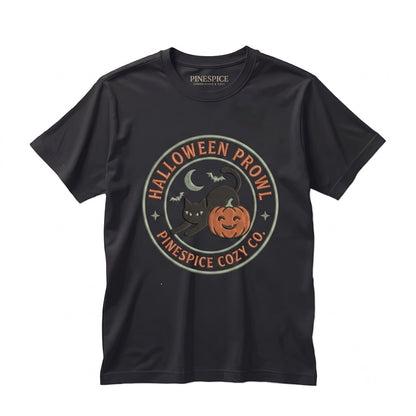 Cute Spooky Embroidered Black Cat Pumpkin Halloween Cotton Graphic Unisex TShirt