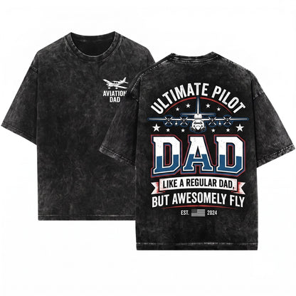 Mens Pilot Dad Like A Normal Father Cooler Gift Ideas Day Vintage Graphic Unisex Wash T-Shirt