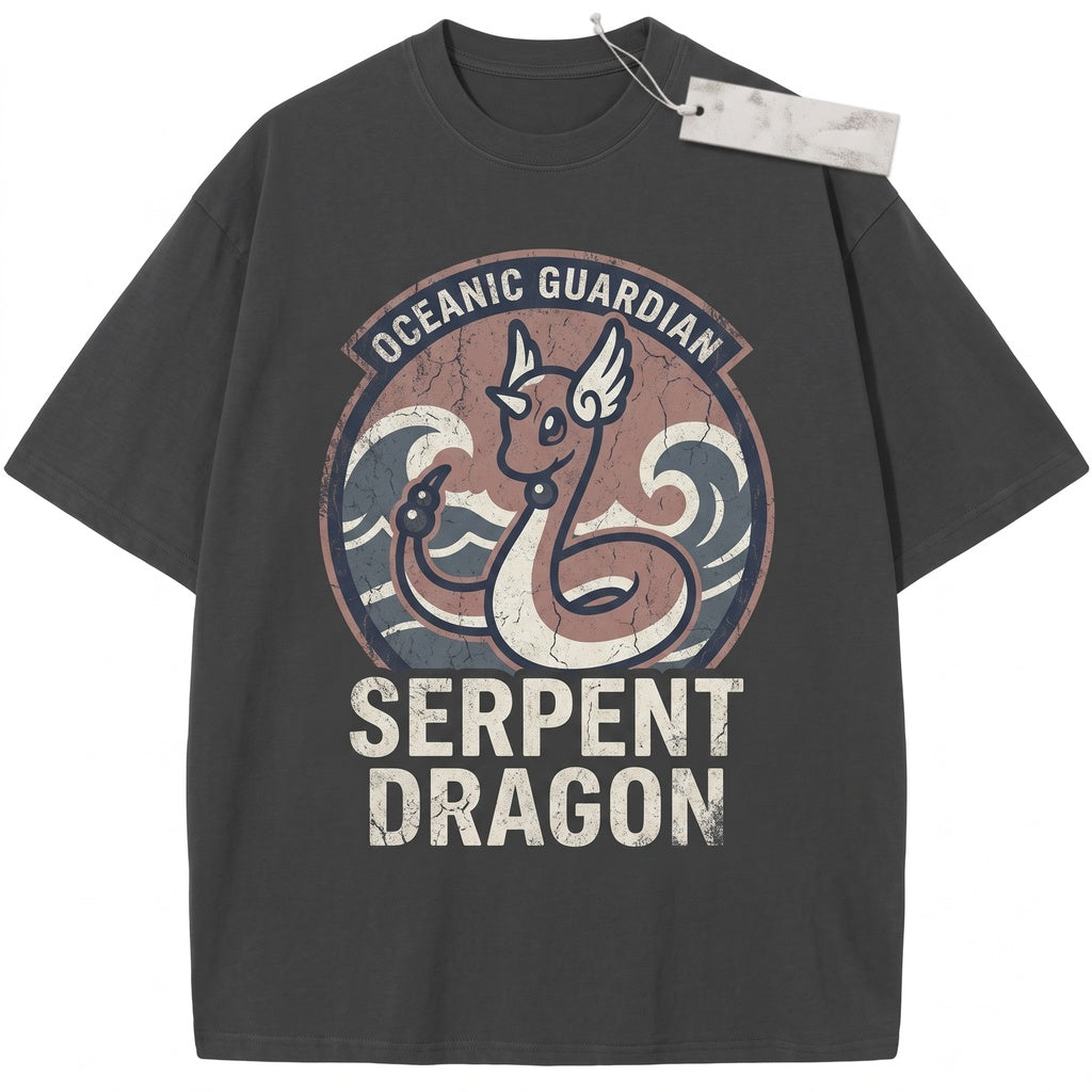 Vintage Wash Water Dragon Anime Graphic Retro Japanese Streetwear Oversized Gamer Gift Unisex TShirt