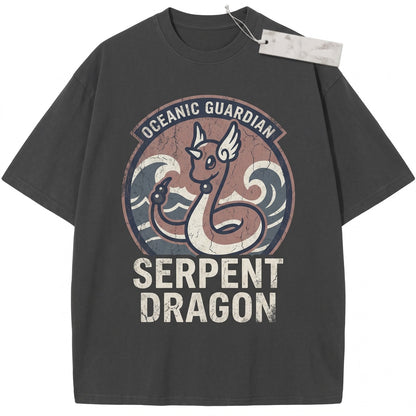 Vintage Wash Water Dragon Anime Graphic Retro Japanese Streetwear Oversized Gamer Gift Unisex TShirt