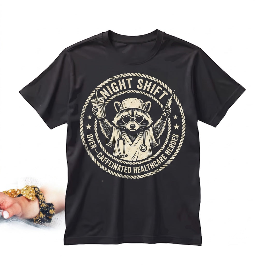 Cute Raccoon Graphic Night Shift Nurse Doctor Overnight Healthcare Worker Medical Staff RN CNA Gift Unisex TShirt