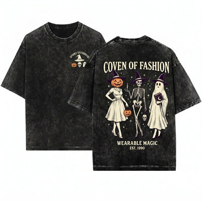 Spooky Girl Squad Skeleton Ghost Pumpkin Halloween Unisex Wash T-Shirt