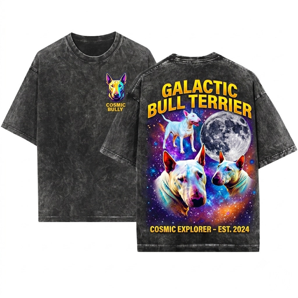 Here's my take Bull Terrier Three Moon Galaxy Space Dog Cosmic Pet Lovers Gift Unisex Wash T-Shirt