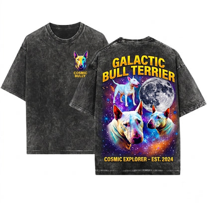 Here's my take Bull Terrier Three Moon Galaxy Space Dog Cosmic Pet Lovers Gift Unisex Wash T-Shirt
