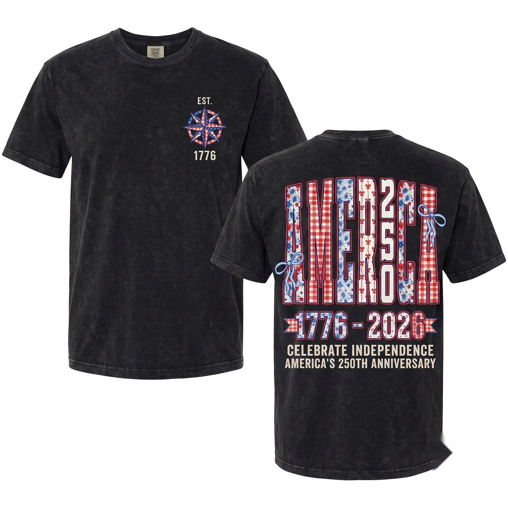 America Ribbons Bows 250th Anniversary USA Patriotic Unisex Wash T-Shirt