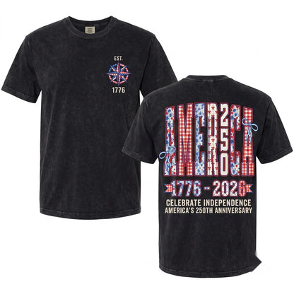 America Ribbons Bows 250th Anniversary USA Patriotic Unisex Wash T-Shirt