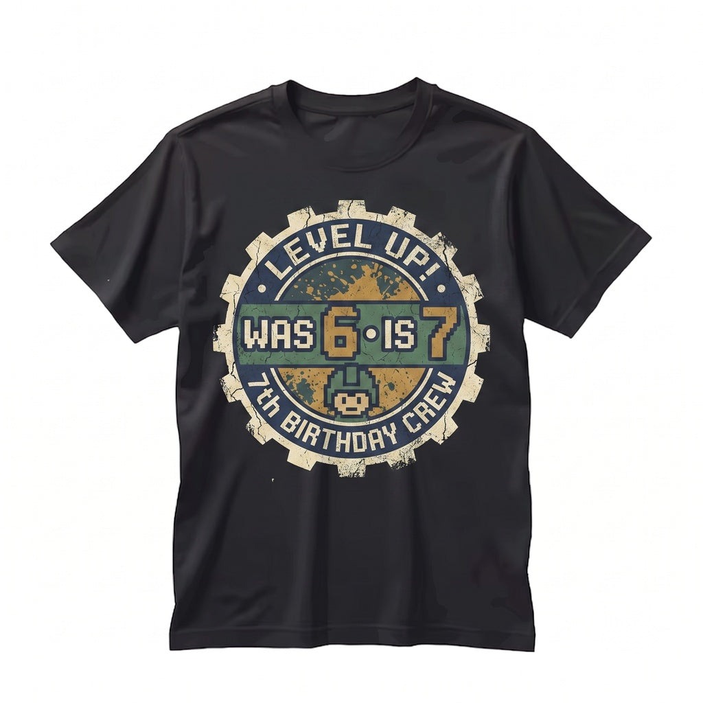 Level Up 7th Birthday Gamer Gift Pixel Video Game Watercolor Graphic Kids Unisex TShirt