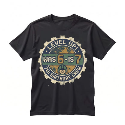 Level Up 7th Birthday Gamer Gift Pixel Video Game Watercolor Graphic Kids Unisex TShirt