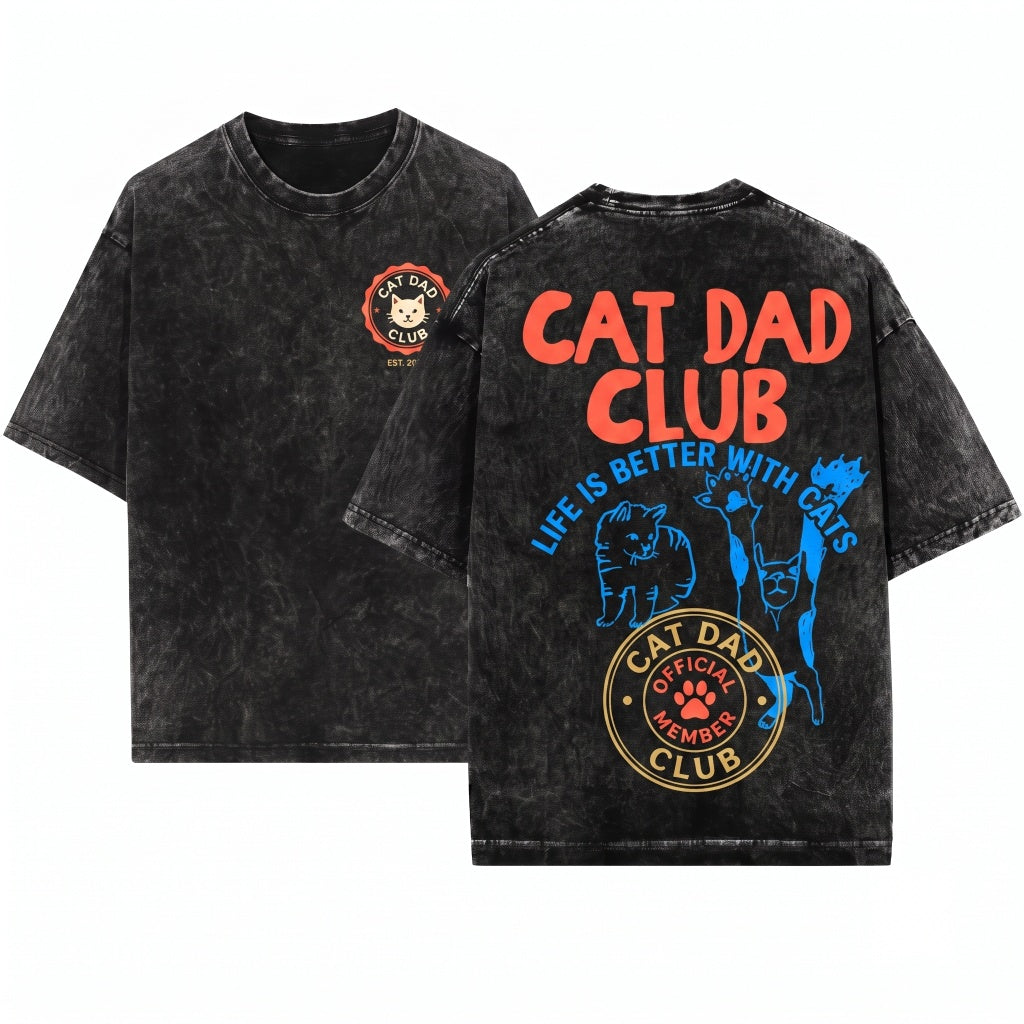 Cat Dad Club Gift Pet Parent Funny Lover Unisex Wash T-Shirt