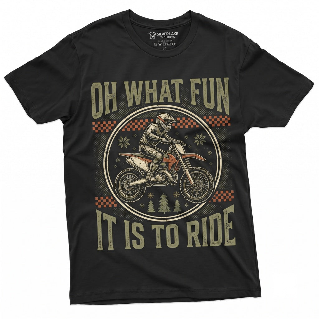 Oh What Fun It Is To Ride Christmas Motorsport Biker Motorcycle Rider Graphic Holiday Gift Unisex TShirt