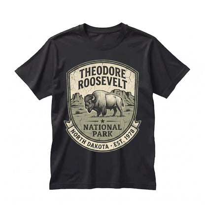 Theodore Roosevelt National Park North Dakota Vintage Bison Landscape Western Badlands Souvenir Unisex TShirt