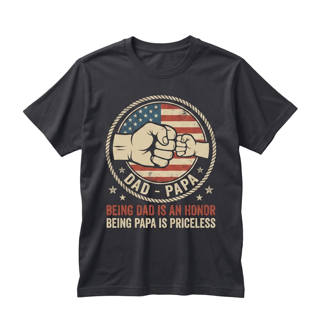 Being Dad Is An Honor Papa Priceless Dads American Flag Fathers Day Vintage Daddy Present Patriotic 4th Of July Unisex TShirt