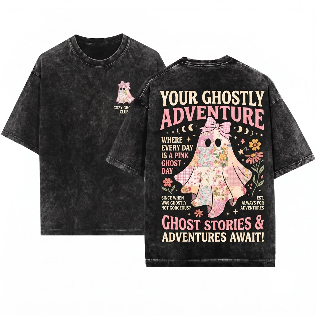Pink Coquette Bow Cute Spooky Season Halloween Ghost Sweatshirt Unisex Wash T-Shirt
