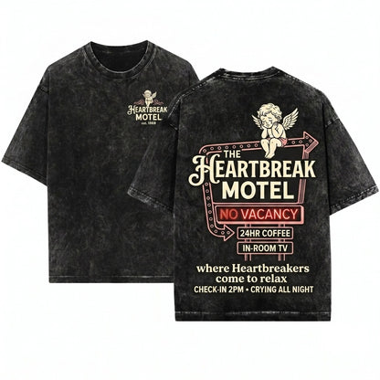 Vintage Heartbreak Motel Cupid Valentine Day Crewneck Top Unisex Wash T-Shirt