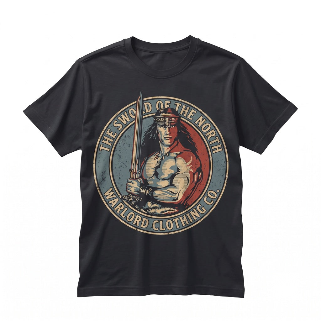 Vintage Retro Cimmerian Warrior Fantasy Sword Graphic Print Cotton Unisex TShirt