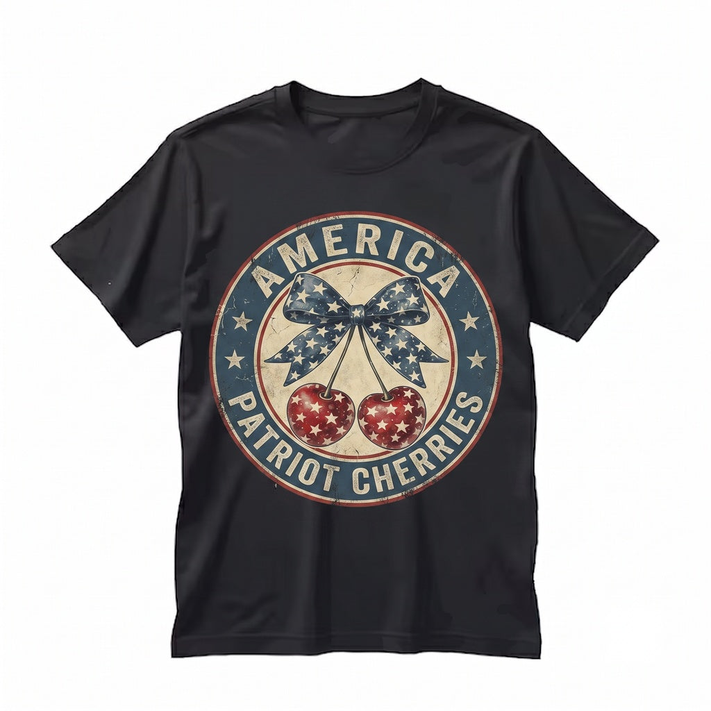 Vintage America Cherries Coquette 4th of July Patriotic Summer Fruit Lover Unisex TShirt