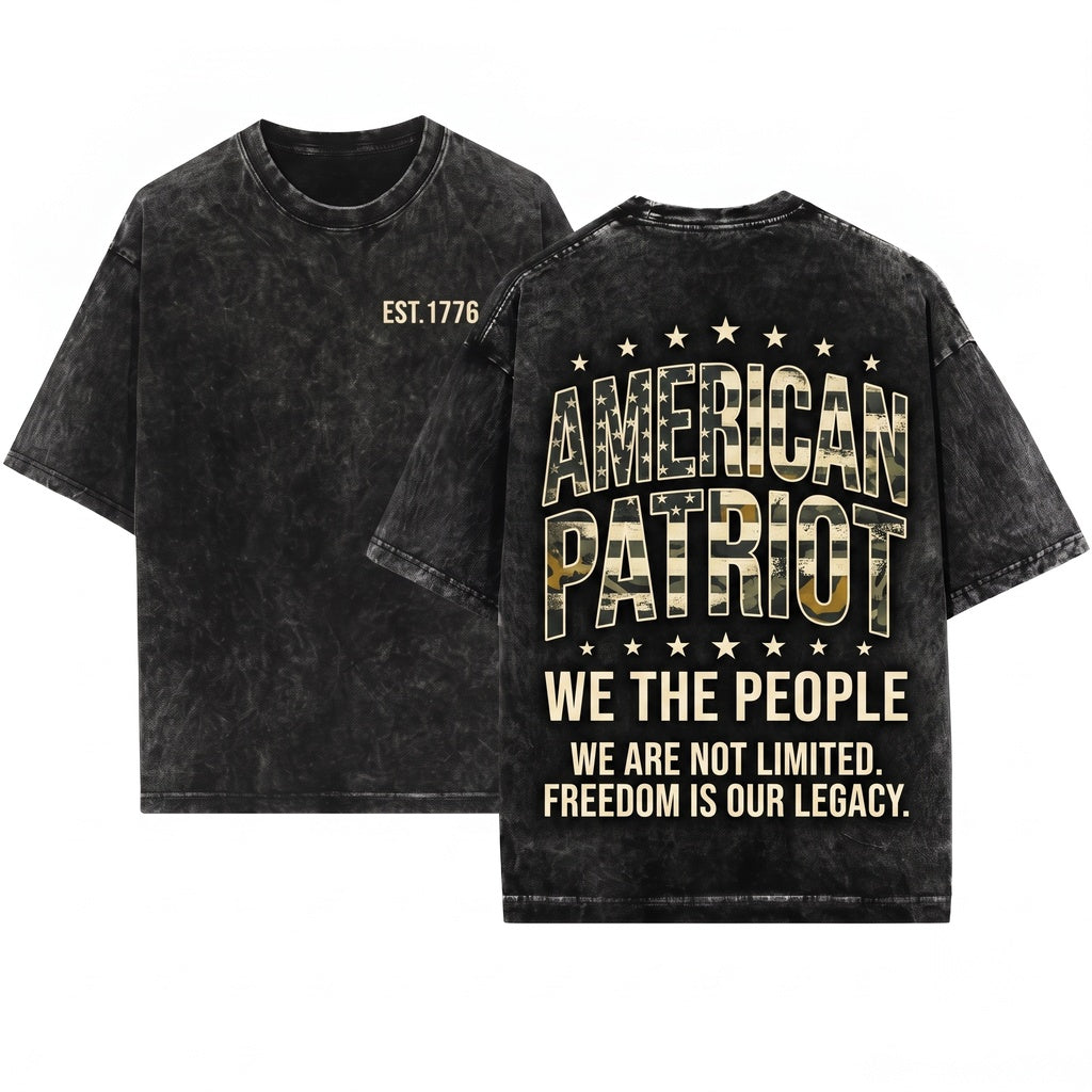 American Patriotic 1776 USA Camouflage Stars Stripes Flag Vintage Graphic Unisex Wash T-Shirt