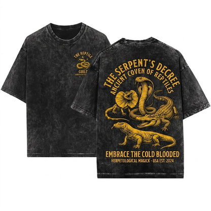 Reptile Vintage Line Art Snake Lizard Turtle Chameleon Graphic Herpetology 90s Style Animal Unisex Wash T-Shirt