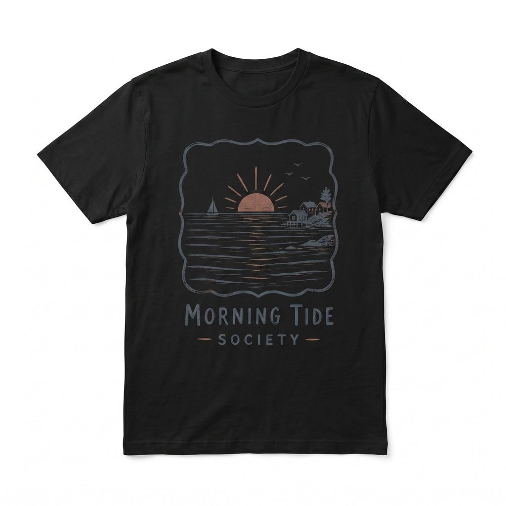 Morning Tide Society Coastal Sunrise Beach Graphic Nautical Summer Unisex TShirt