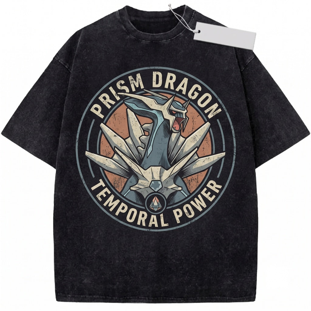 Dialga Vintage Washed Legendary Dragon Anime Graphic Retro Japanese Streetwear Oversized Gamer Gift Unisex TShirt
