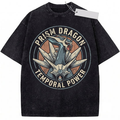 Dialga Vintage Washed Legendary Dragon Anime Graphic Retro Japanese Streetwear Oversized Gamer Gift Unisex TShirt