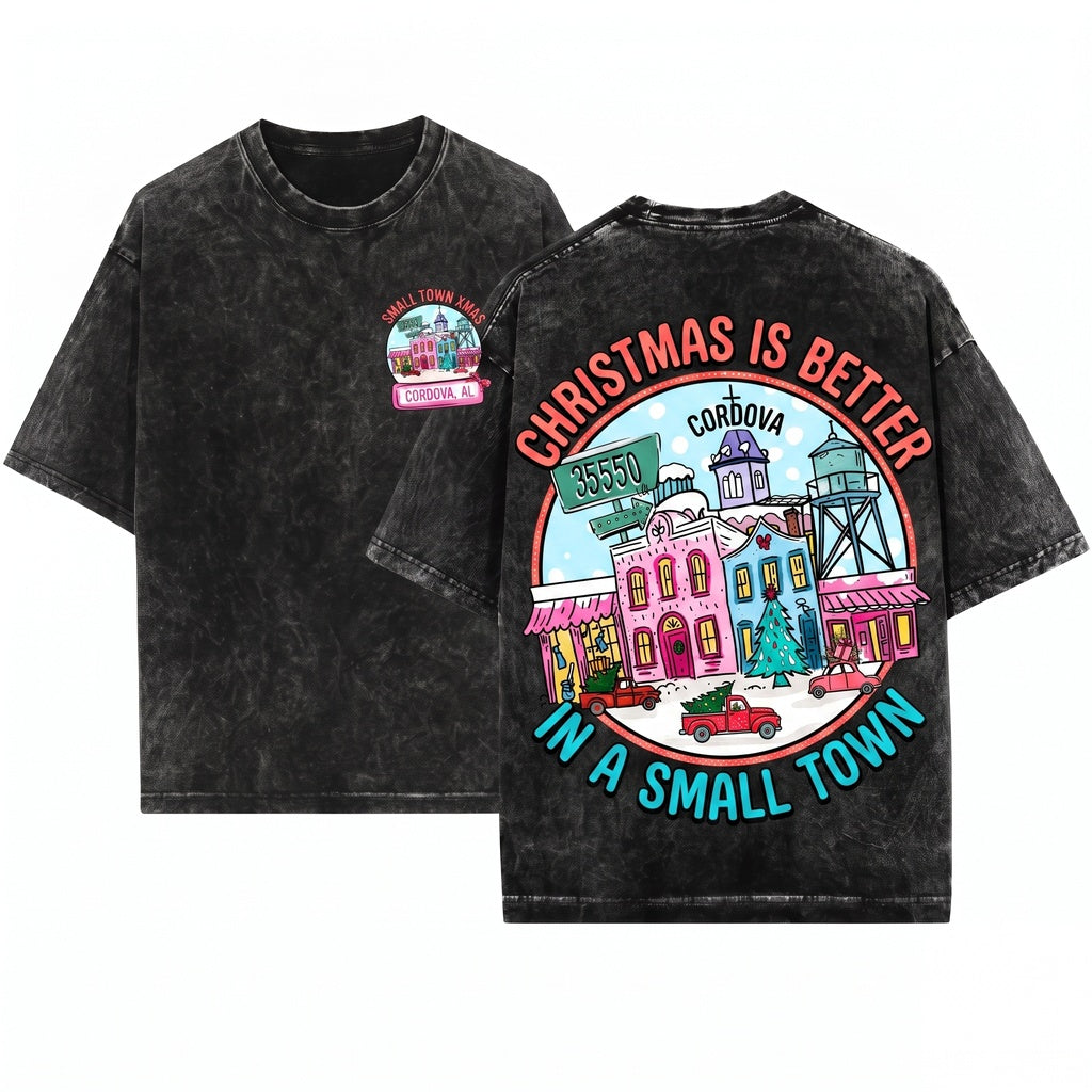 Small Town Christmas Snow Globe Cute Winter Scene Holiday Sublimation Graphic Graphic Unisex Wash T-Shirt