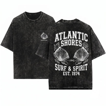 Seashell Bikini Graphic Beach Vacation Retro 90s Unisex Wash T-Shirt