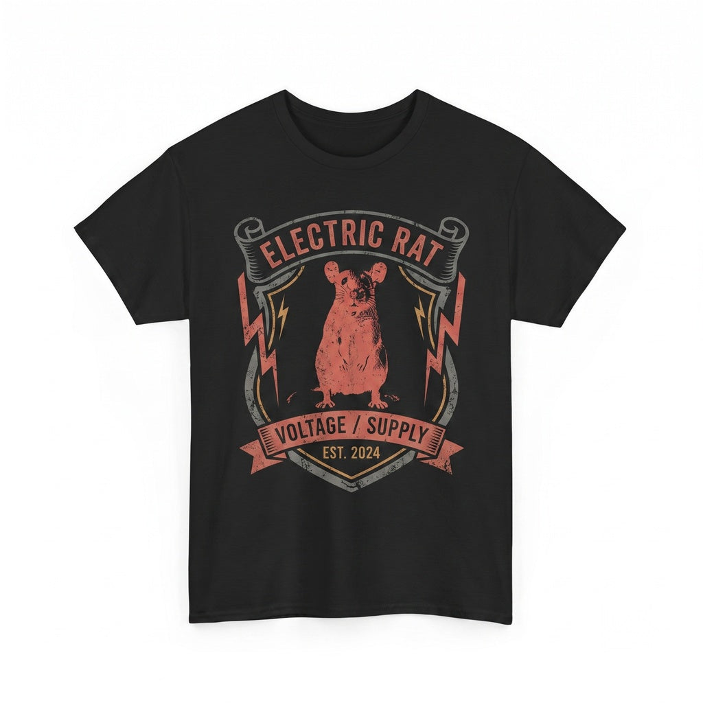 Vintage Red Rat Graphic Electric Lightning Bolt Cotton Crewneck Casual Apparel Unisex TShirt