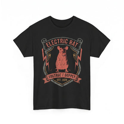 Vintage Red Rat Graphic Electric Lightning Bolt Cotton Crewneck Casual Apparel Unisex TShirt