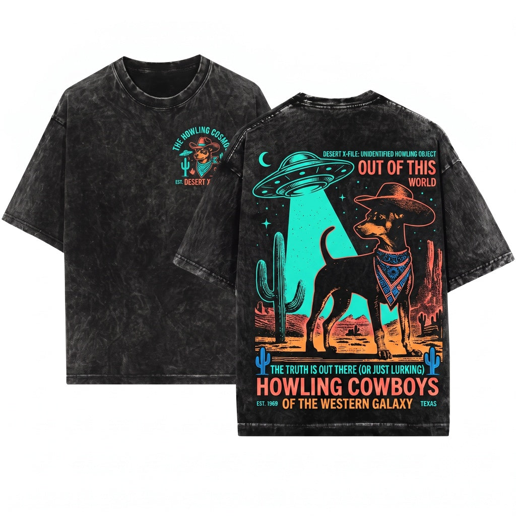 Vintage English Toy Terrier UFO Retro Alien Western Dog Gift Unisex Wash T-Shirt