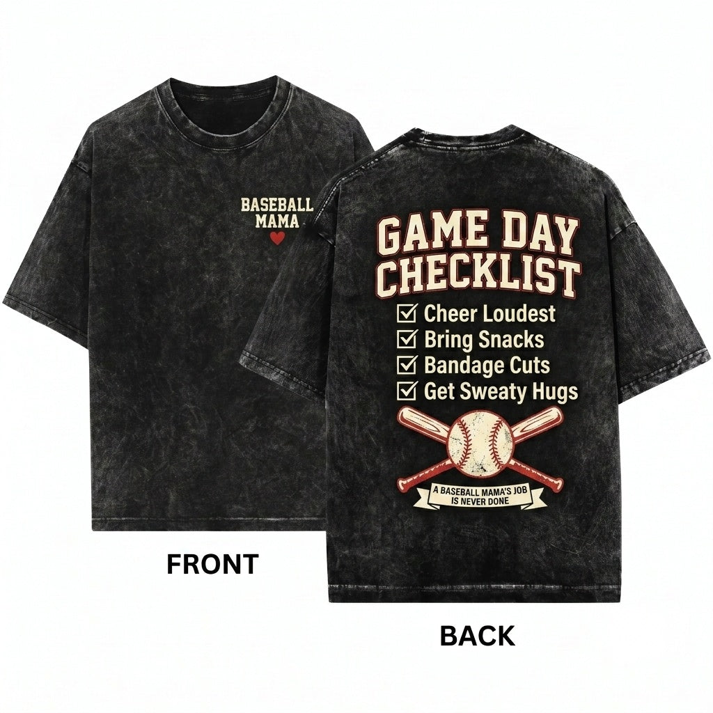 Embroidered Baseball Mama Sports Game Day Crewneck Top Unisex Wash T-Shirt