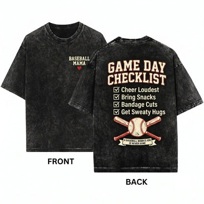 Embroidered Baseball Mama Sports Game Day Crewneck Top Unisex Wash T-Shirt