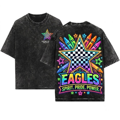 Custom Mascot School Name Back to Teacher Student Spirit Colorful Crayon Unisex Wash T-Shirt