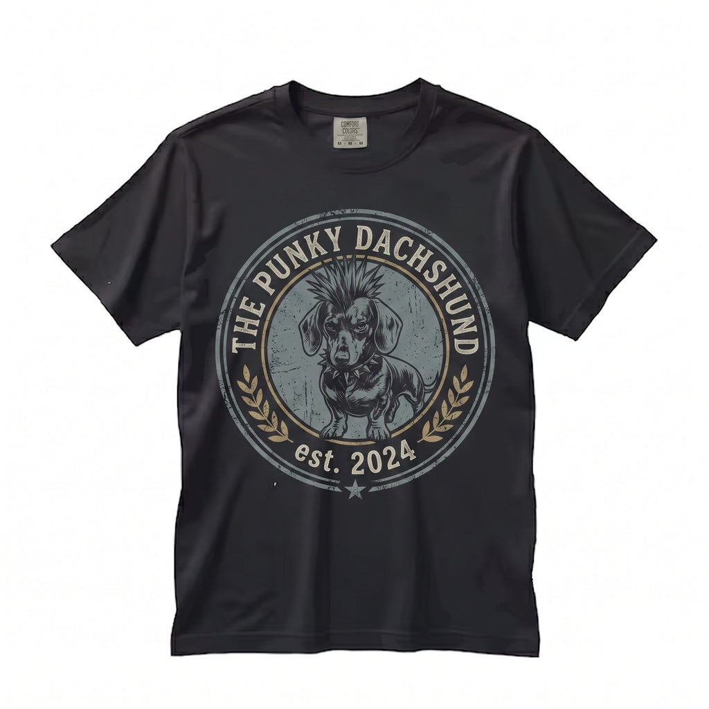 Funny Vintage Punk Dachshund Graphic Mohawk Sausage Dog Gothic Pet Lover Gift Mom Unisex TShirt
