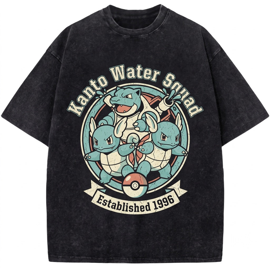 Vintage Washed Squirtle Graphic Cute Expressions Oversized Anime Kawaii Unisex TShirt