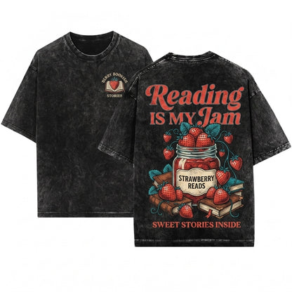 Reading Is My Jam Book Lover Graphic Unisex Wash T-Shirt