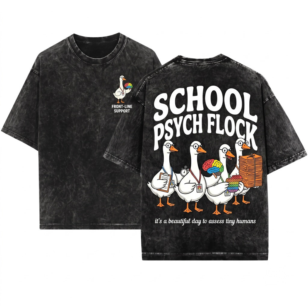 Funny School Psychologist Goose Flock Clipboard Brain SPED Assessment Paperwork Humor Unisex Wash T-Shirt