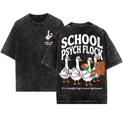 Funny School Psychologist Goose Flock Clipboard Brain SPED Assessment Paperwork Humor Unisex Wash T-Shirt