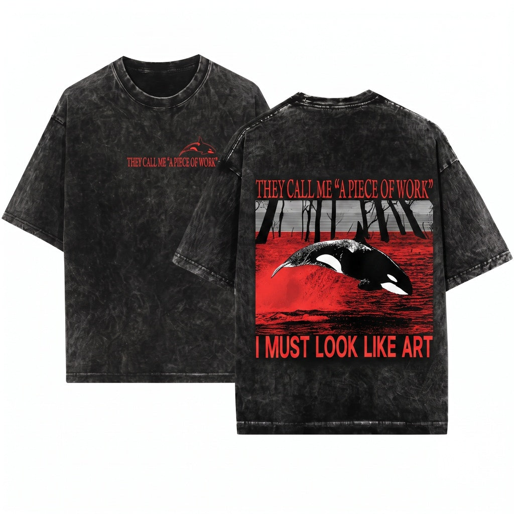 They Call Me A Piece Of Work Funny Vintage Japanese Orca Graphic Unisex Wash T-Shirt