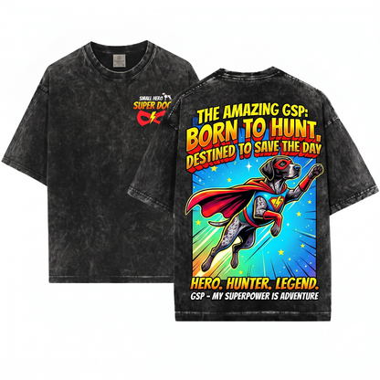 Retro German Shorthaired Pointer Superhero Shirt Funny GSP Hunter Dog Vintage Comic Gift Unisex Heavyweight Garment-Dyed T-Shirt
