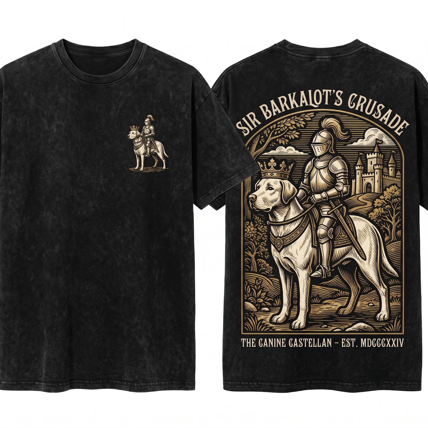 Medieval Labrador Knight Riding Snail Retro Grimdark Y2K Dog Mom Dad Meme Gift Unisex Heavyweight Garment-Dyed T-Shirt