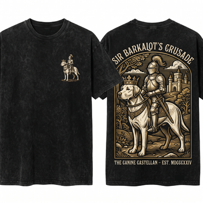 Medieval Labrador Knight Riding Snail Retro Grimdark Y2K Dog Mom Dad Meme Gift Unisex Heavyweight Garment-Dyed T-Shirt